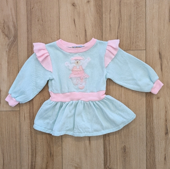 Vintage Pastel Ballet Bear Frilly Sweater - Picture 1 of 4